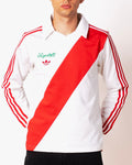 Vintage Adidas white long sleeve football shirt with red sash and Figurati embroidery, front