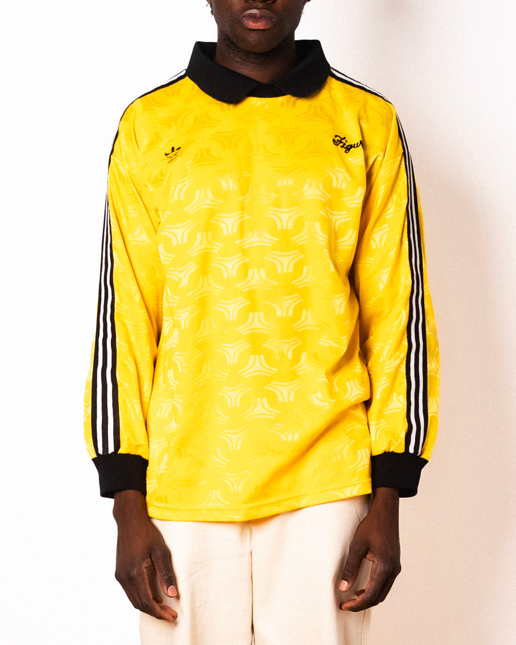 Vintage Adidas yellow long sleeve goalkeeper shirt with Figurati embroidery, front