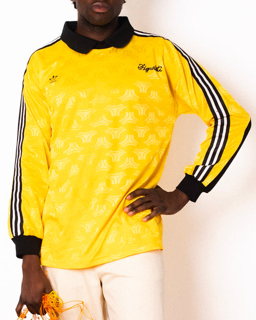 Vintage Adidas yellow long sleeve goalkeeper shirt with Figurati embroidery, front