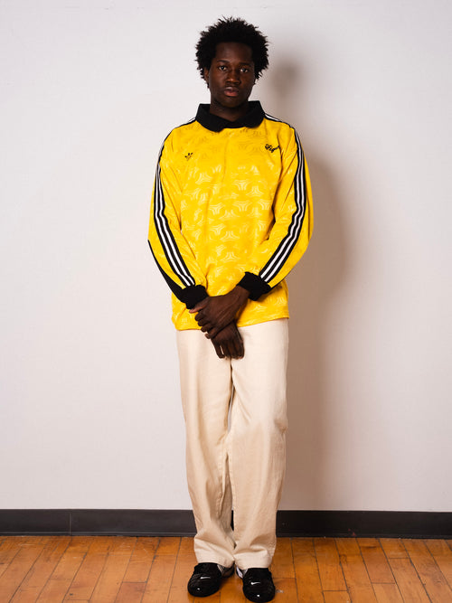 Vintage Adidas yellow long sleeve goalkeeper shirt with Figurati embroidery, full body front