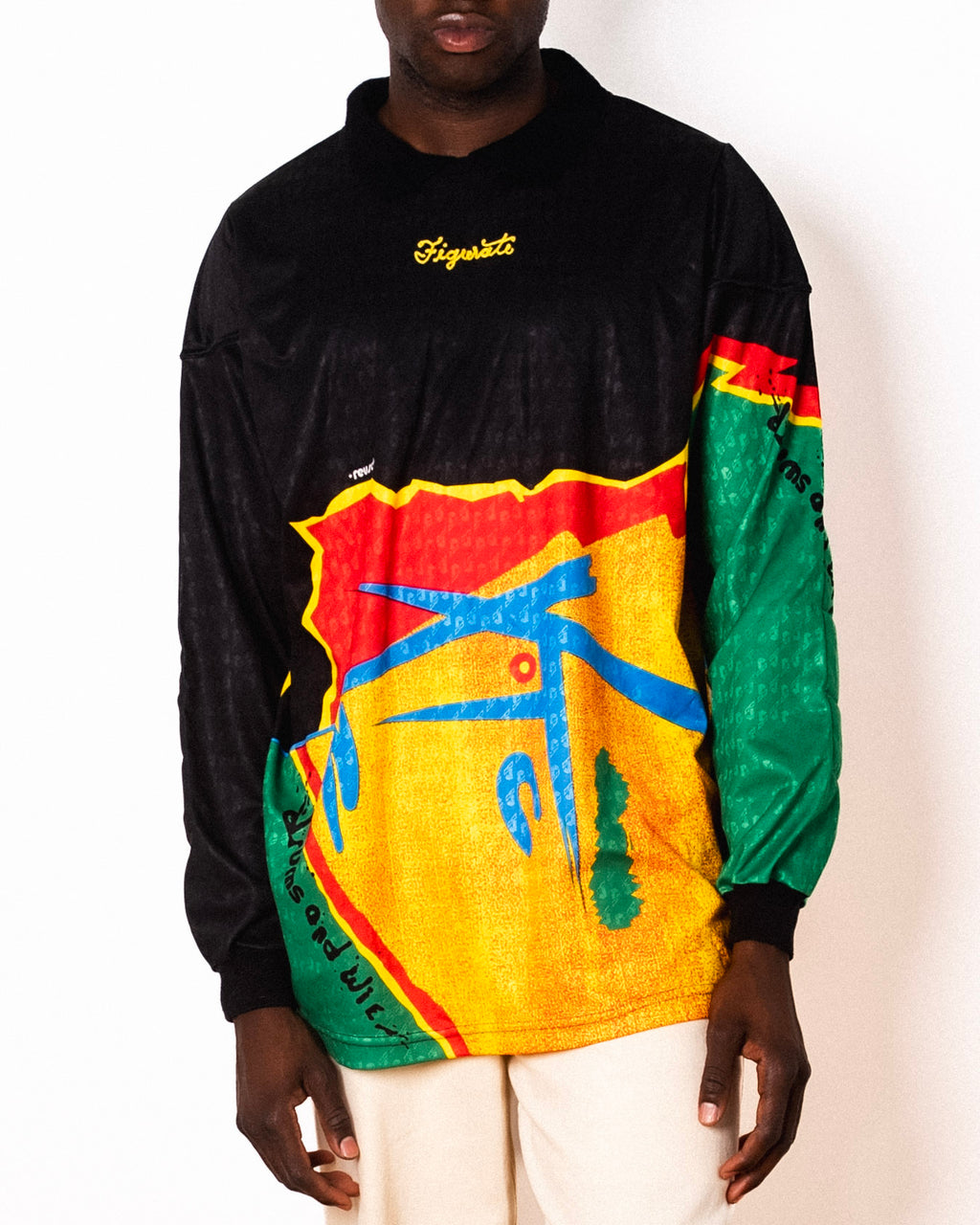Vintage Reusch black abstract print long sleeve goalkeeper shirt with Figurati embroidery, front