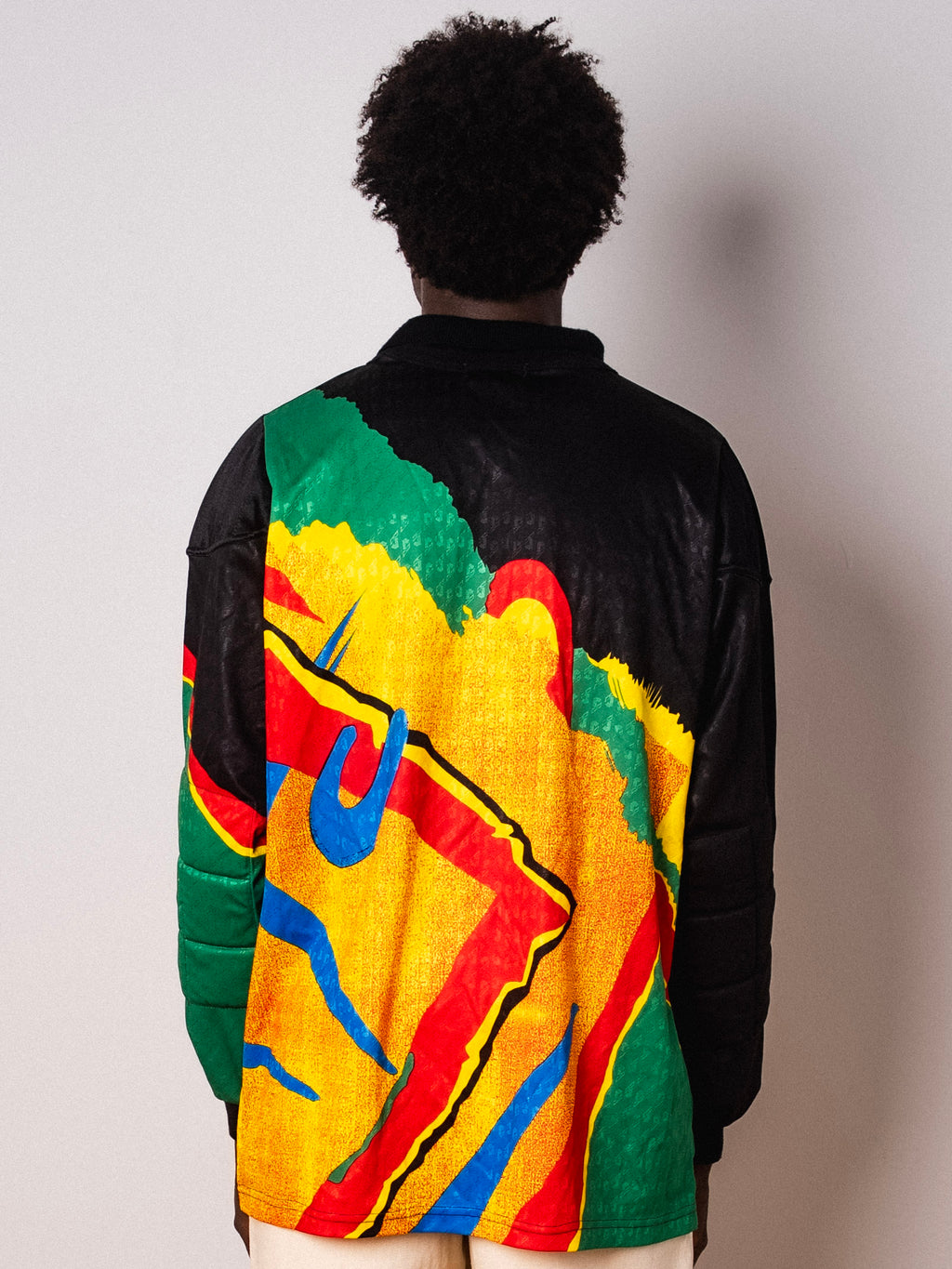 Vintage Reusch black abstract print long sleeve goalkeeper shirt with Figurati embroidery, back