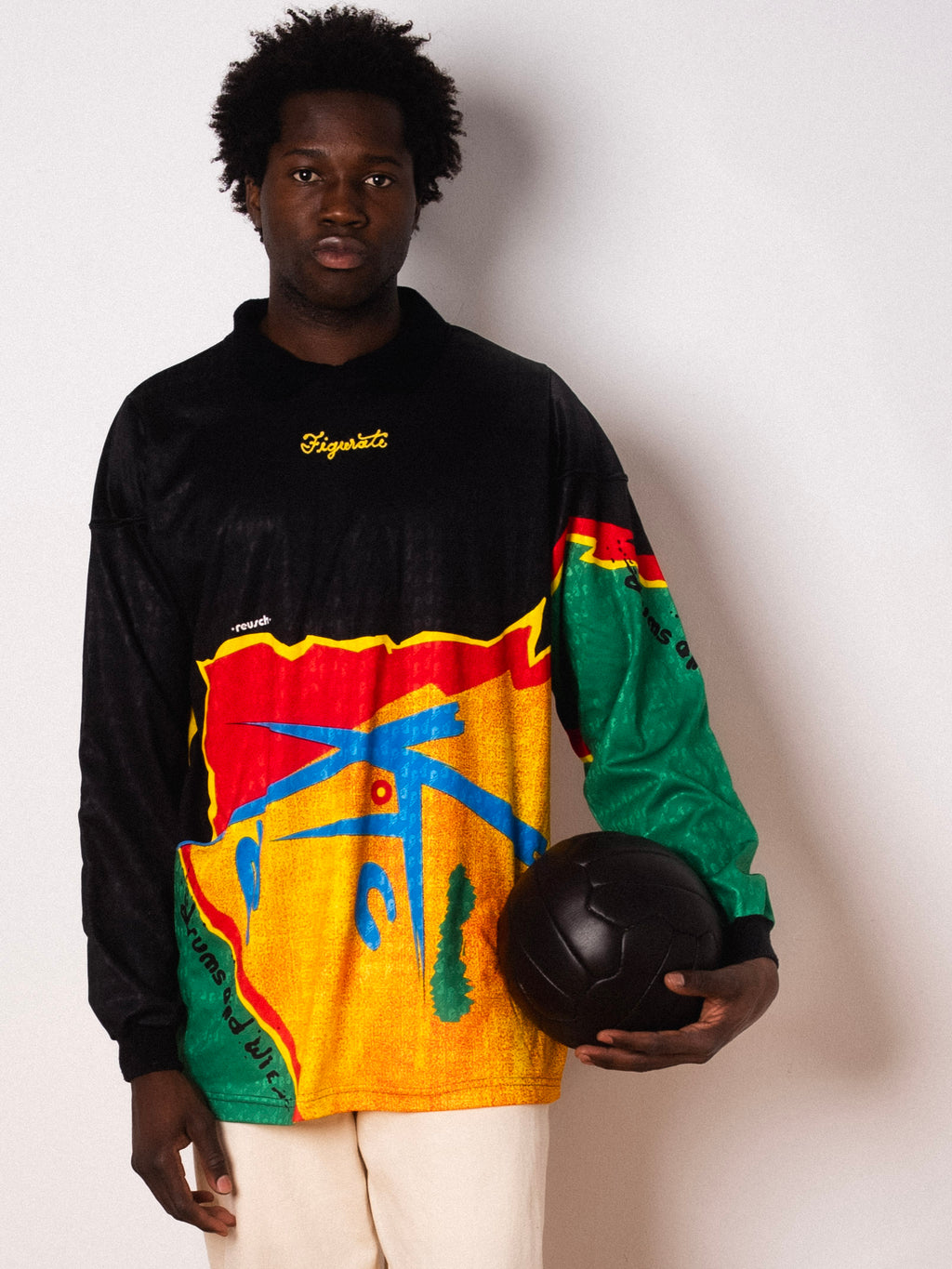 Vintage Reusch black abstract print long sleeve goalkeeper shirt with Figurati embroidery, styled