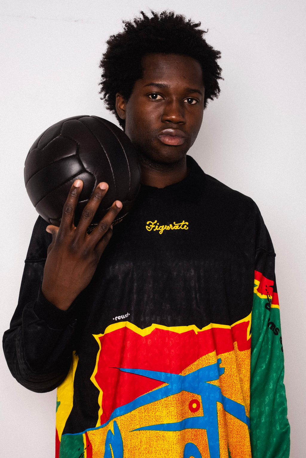 Vintage Reusch black abstract print long sleeve goalkeeper shirt with Figurati embroidery, styled
