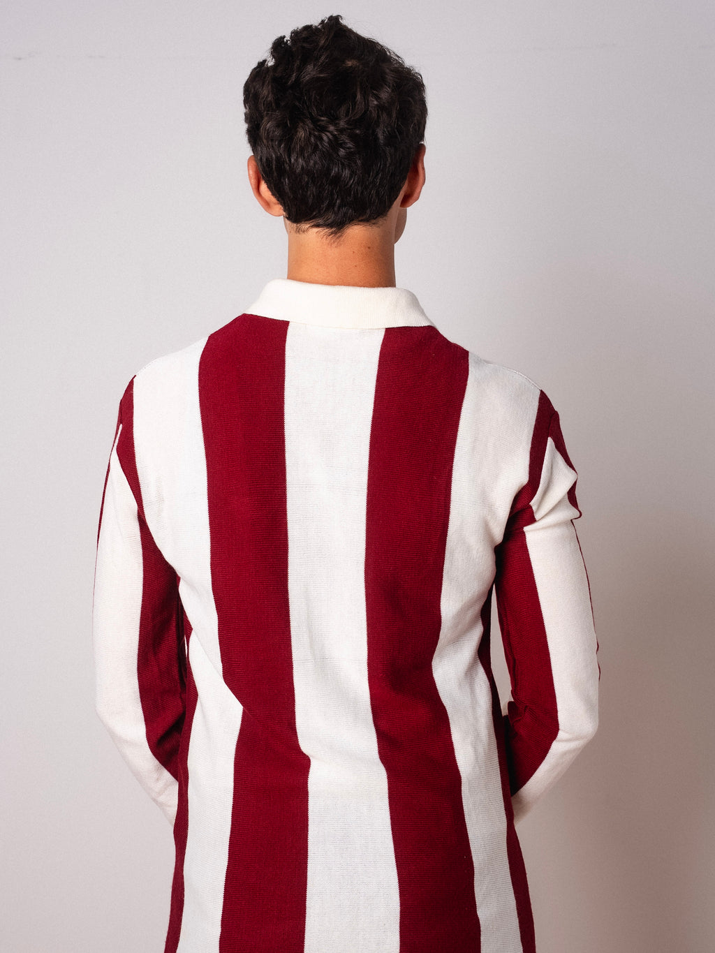 Vintage Ennerre maroon and white striped long sleeve football shirt with Figurati embroidery, back
