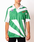 Vintage Virma green and white short sleeve football shirt with Figurati embroidery, front