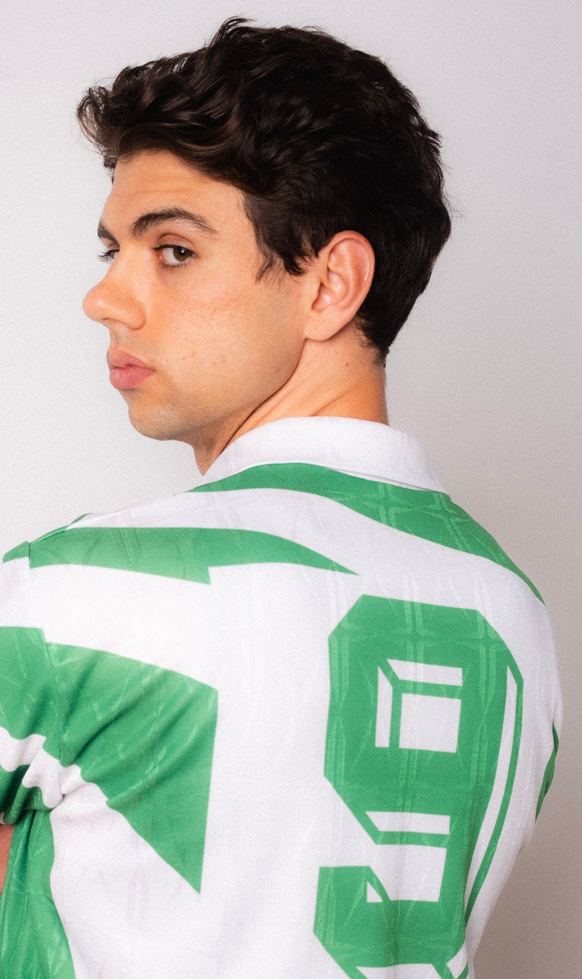 Vintage Virma green and white short sleeve football shirt with Figurati embroidery, back