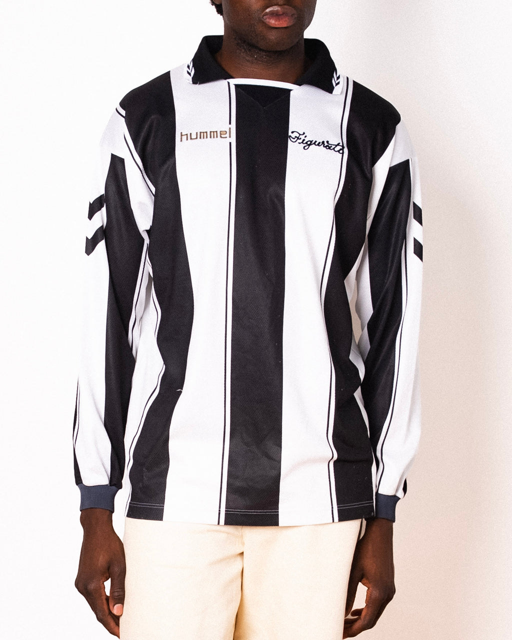 Vintage Hummel black and white striped long sleeve football shirt with Figurati embroidery, front