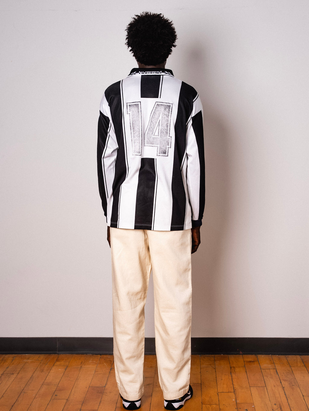 Vintage Hummel black and white striped long sleeve football shirt with Figurati embroidery, back