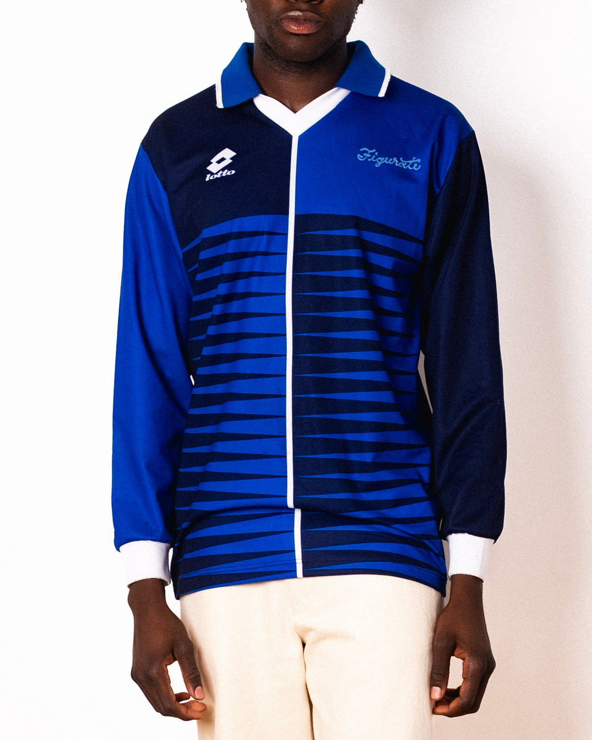 Vintage Lotto navy and blue long sleeve football shirt with Figurati embroidery, front