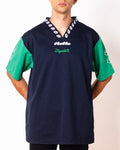 Vintage Lotto navy and green short sleeve football shirt with Figurati embroidery, front