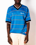 Vintage Nike blue striped short sleeve football shirt with Figurati embroidery, front