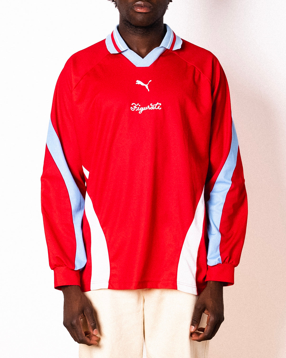 Vintage Puma red long sleeve football shirt with Figurati embroidery, front