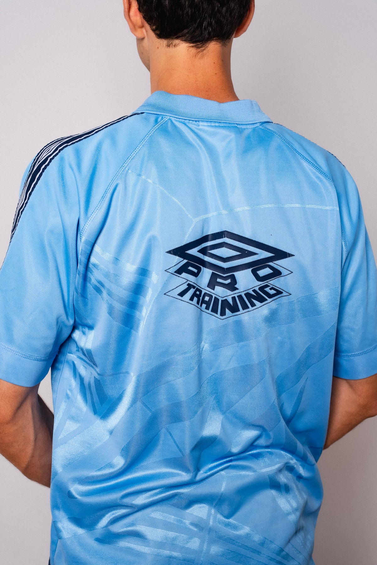 Vintage Umbro Pro Training light blue short sleeve football shirt with Figurati embroidery, back