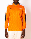Vintage Umbro orange long sleeve football shirt with Figurati embroidery, front