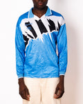 Vintage Umbro sky blue abstract print long sleeve football shirt with Figurati embroidery, front